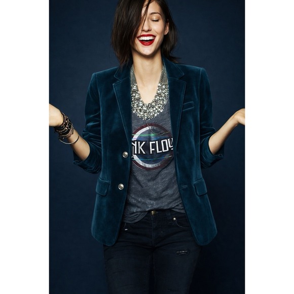 J.CREW Jackets & Blazers - J.Crew Velvet Schoolboy Blazer Dark Teal Womens Size 10 Tailored Jacket